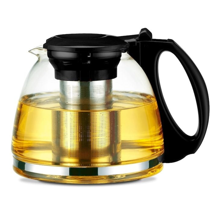 Ceainic Engros Kamille, 1100ml, sticla rezistenta la caldura, din inox, cu sita