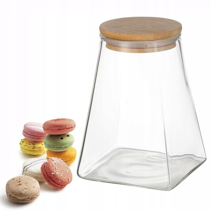 Borcan Engros pentru alimente Kamille KM-9037, sticla transparenta cu capac din bambus, etans, 10x10x13.6cm