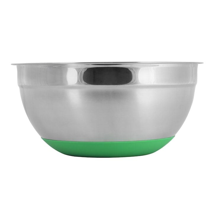 Bol Engros cu fund din silicon, Kamille, din Inox, 28 x 13 cm, Argintiu / Verde