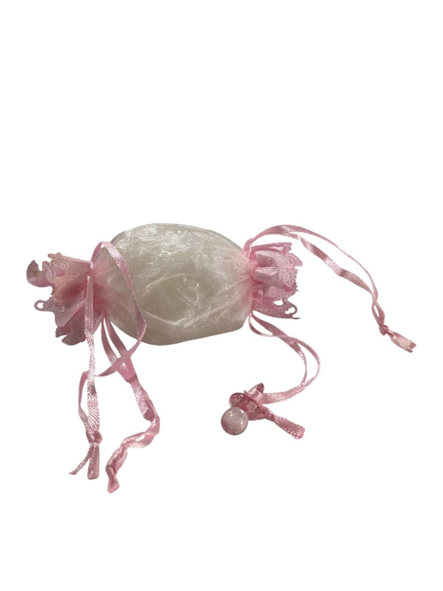 Set 12 saculeti pentru marturie botez in forma de bomboana, ROZ, dimensiuni: 7 x 13 cm