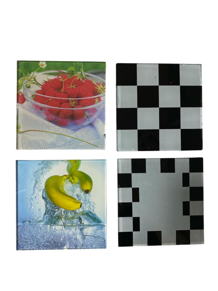 Suport pentru pahar, din sticla, 4/set, diverse modele, dimensiuni: 9 x 9 cm