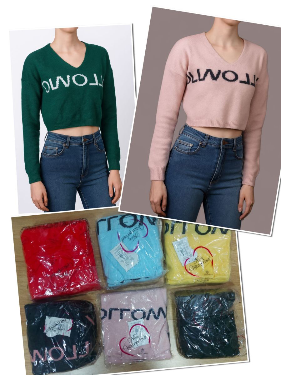 Pulover cu decolteu, scurt pe talie, en-gross