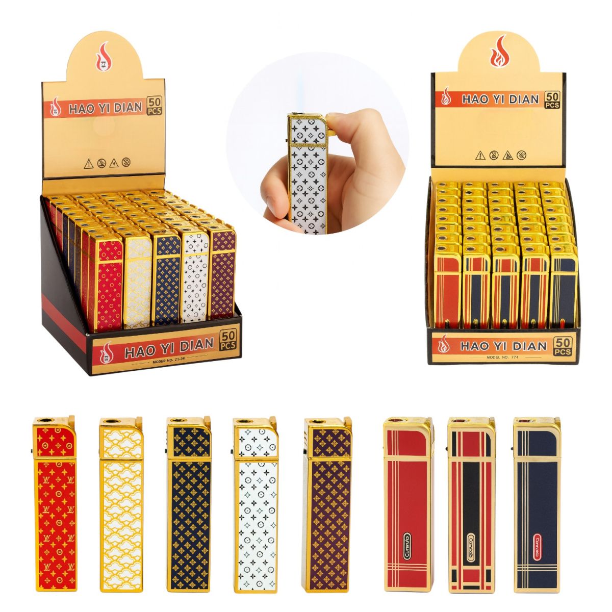 Bricheta Antivânt 8x1.5cm, Metalica 50/set Reîncărcabila, Diferite Modele Engros