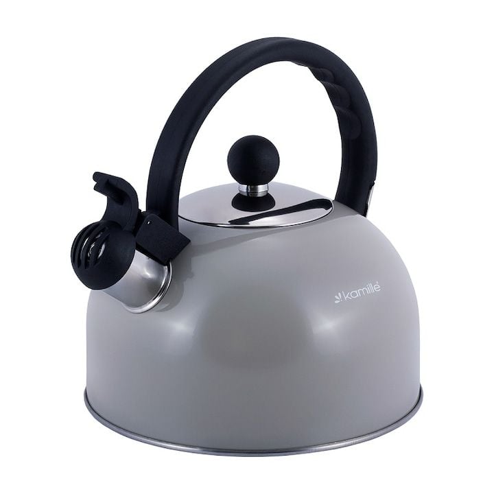 Ceainic Engros cu fluier, Kamille, din Inox, 2.5 l, Gri/Negru