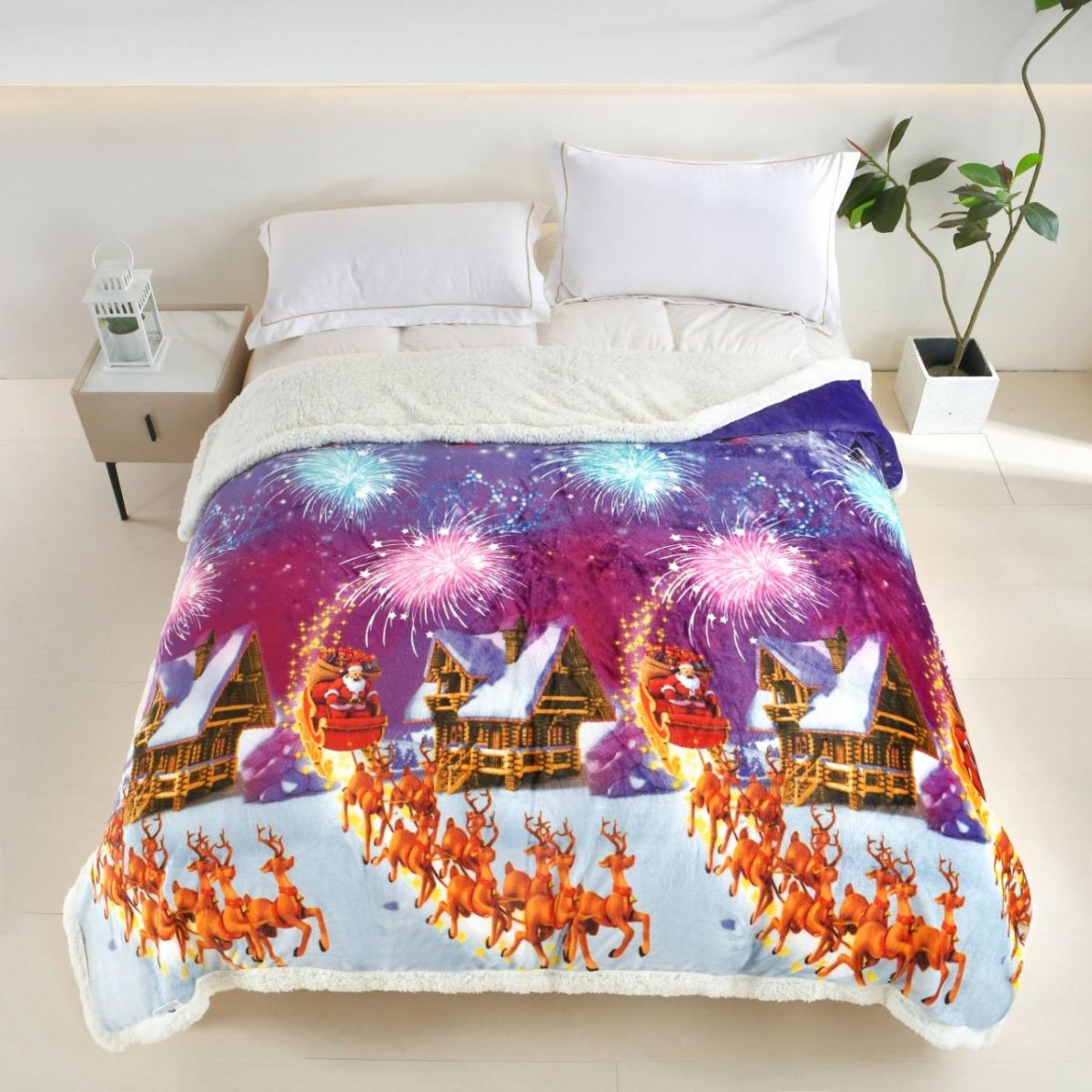 Paturi Craciun En-gros, Material Cocolino cu Blanita, 200x230cm, Model cu Motive de Craciun
