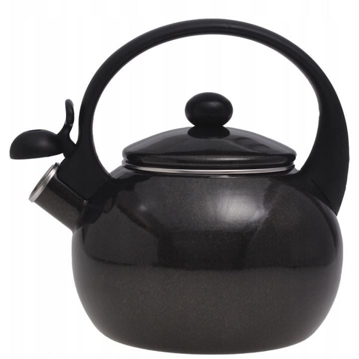 Ceainic Engros traditional cu fluier, 2.2 l, Kamille, KM-1038A, emaliat, negru
