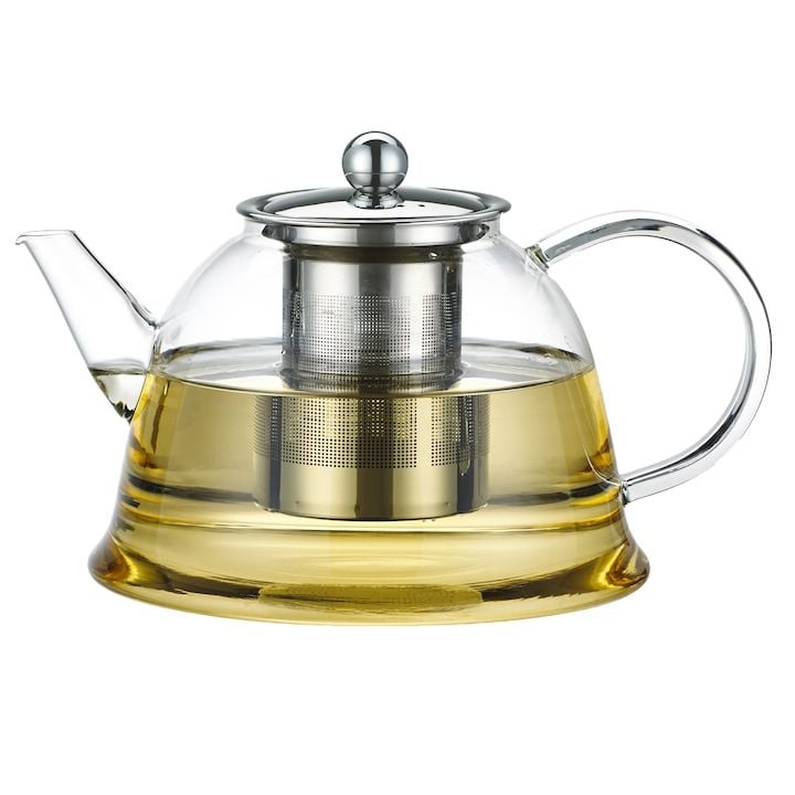 Ceainic Engros Kamille, 1500 ml, din inox si sticla rezistenta la caldura, 14 cm inaltime