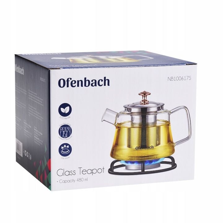 Ceainic Engros cu infuzor, Ofenbach, Sticla termorezistenta, 480 ml, Transparent
