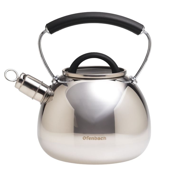 Ceainic Engros cu fluier, Ofenbach, Design elegant, din Inox, 2.5 l, Argintiu