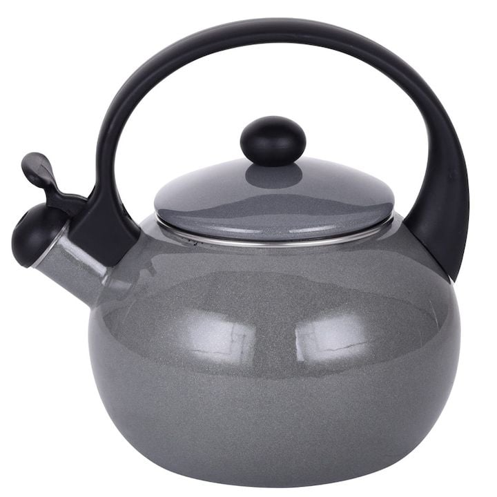 Ceainic Engros traditional cu fluier, 2.2 l, Kamille, KM-1038D, emaliat, gri
