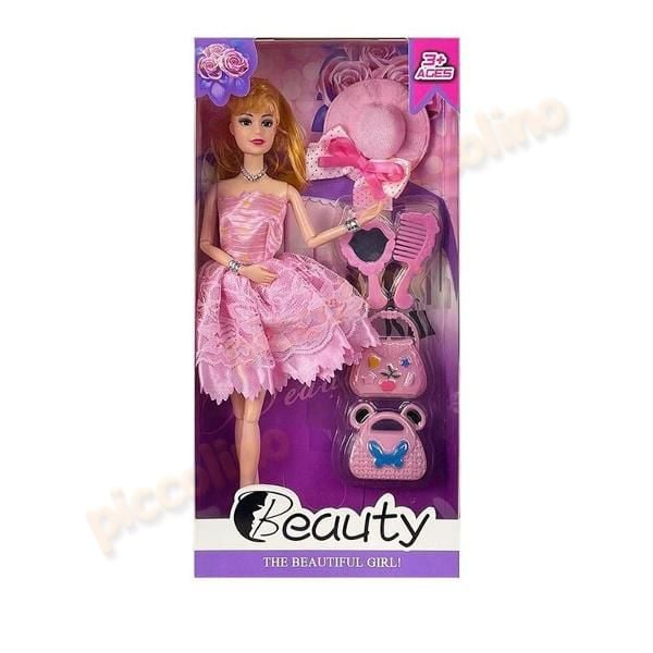 Papusa fashion articulata de 29cm cu geanta, pieptan si palarie