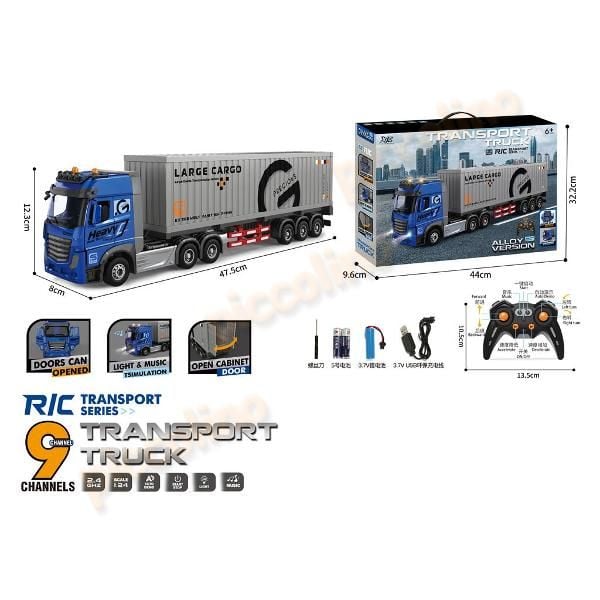 Camion container aliaj RC, 9 functii, lumini, cablu USB Engros