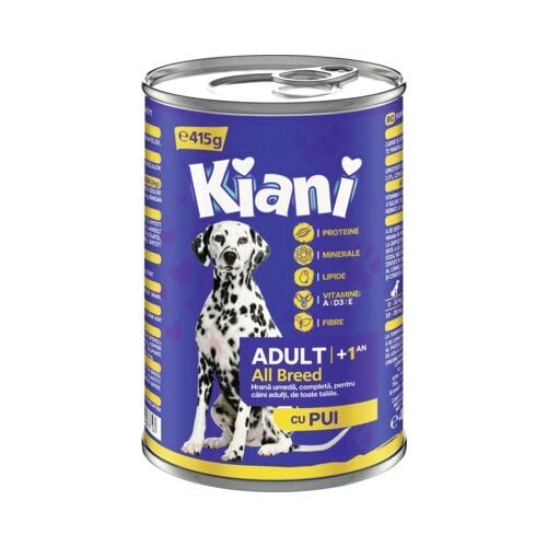 Hrană umedă pentru câini Kiani Adult All Breeds cu pui 415 g Engros