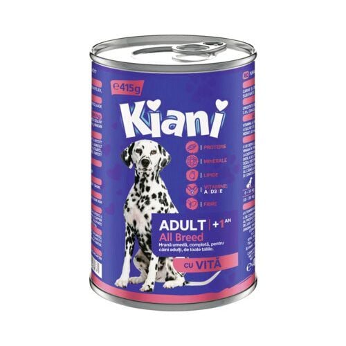 Hrană umedă pentru câini Kiani Adult All Breeds cu vită 415 g Engros