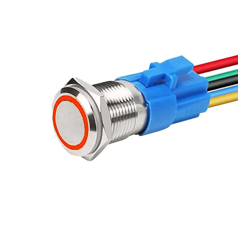 Buton Push 16mm cu Retinere, 12-24V, Led Rosu, Mufa inclusa, ElectroAZ Engros