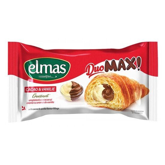 Croissant cu crema de vanilie si ciocolata Elmas Max ChocoVanilla 80g Engros