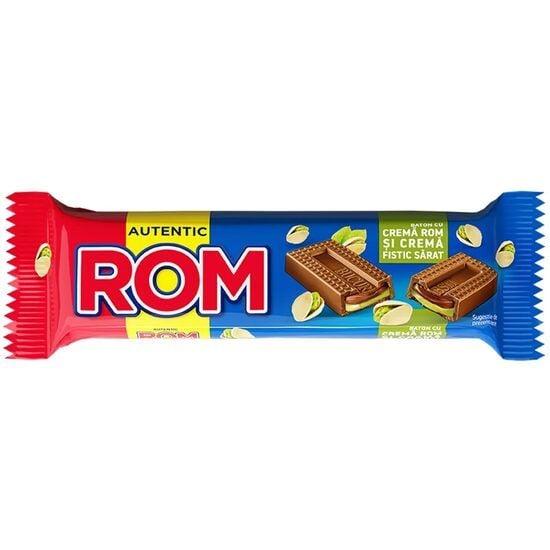 Rom, Baton de ciocolata cu crema de si fistic sarat, 44.5 g Engros
