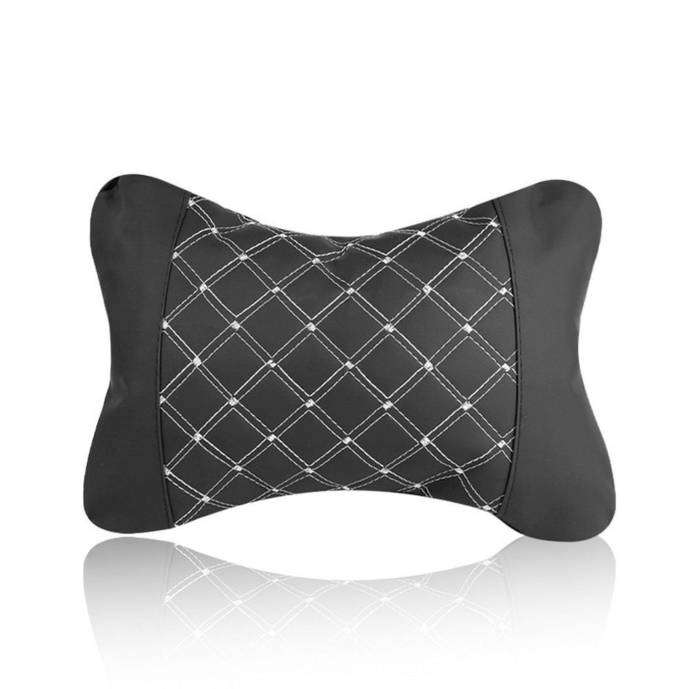 Perna Tetiera Auto cu Cusatura Alba, Super Confortabil, Piele Ecologica, Negru/Alb Engros