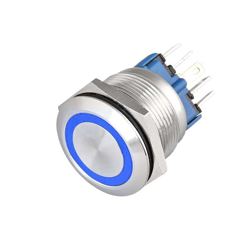 Buton Push 22mm cu Revenire, 12-24V, Led Albastru, Mufa inclusa, ElectroAZ Engros
