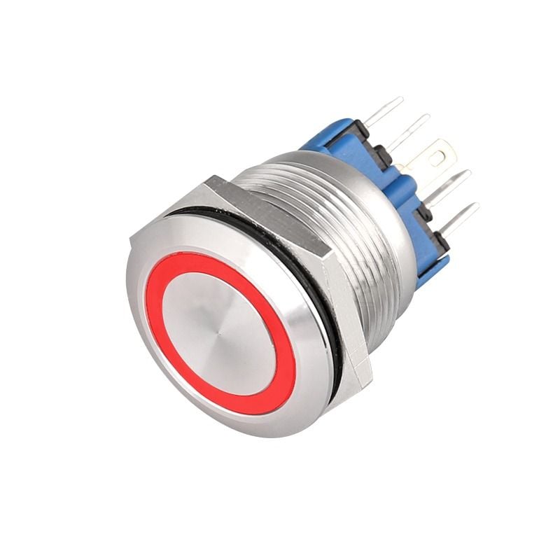 Buton Push 22mm cu Revenire, 12-24V, Led Rosu, Mufa inclusa, ElectroAZ Engros