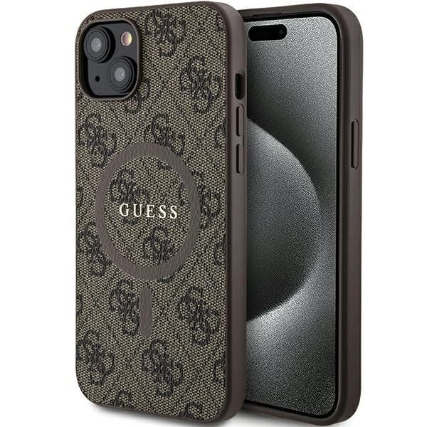 Husa Guess pentru iPhone 14, Suport Magsafe, Ring classic logo, Maro Engros