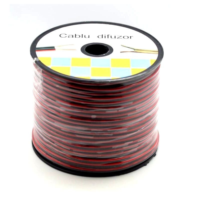 Cablu pentru Difuzoare Audio, Profesional, 2x1.5, Rola 100m, Rosu-Negru Engros