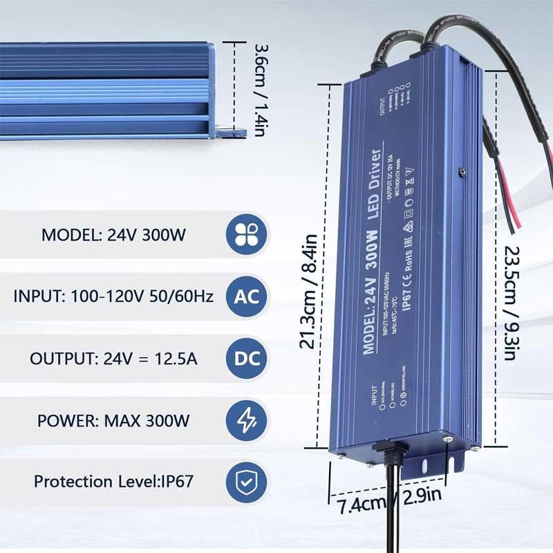 Sursă de Alimentare de Exterior IP67, 24V 12.5A – 300W, ElectroAZ Engros