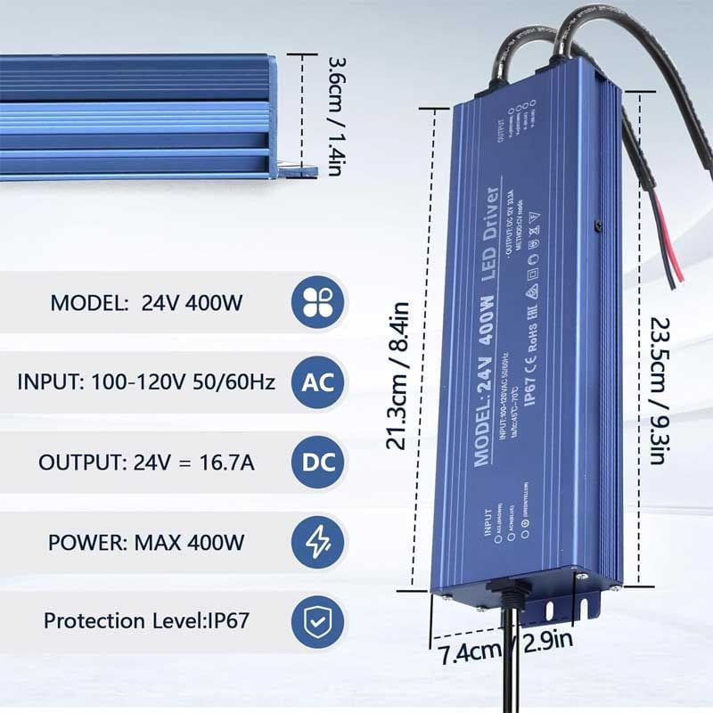 Sursă de Alimentare de Exterior IP67, 24V 16.6A – 400W, ElectroAZ Engros
