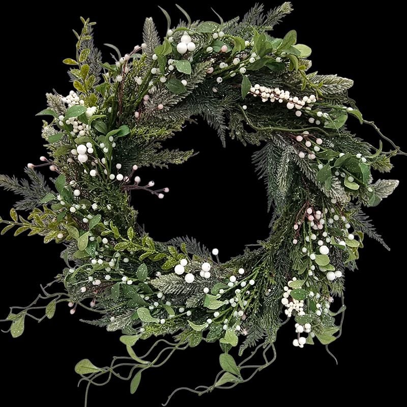 Coroana decorativa de Craciun pe baza de nuieluse naturale si crengi de vasc, 60 cm diam