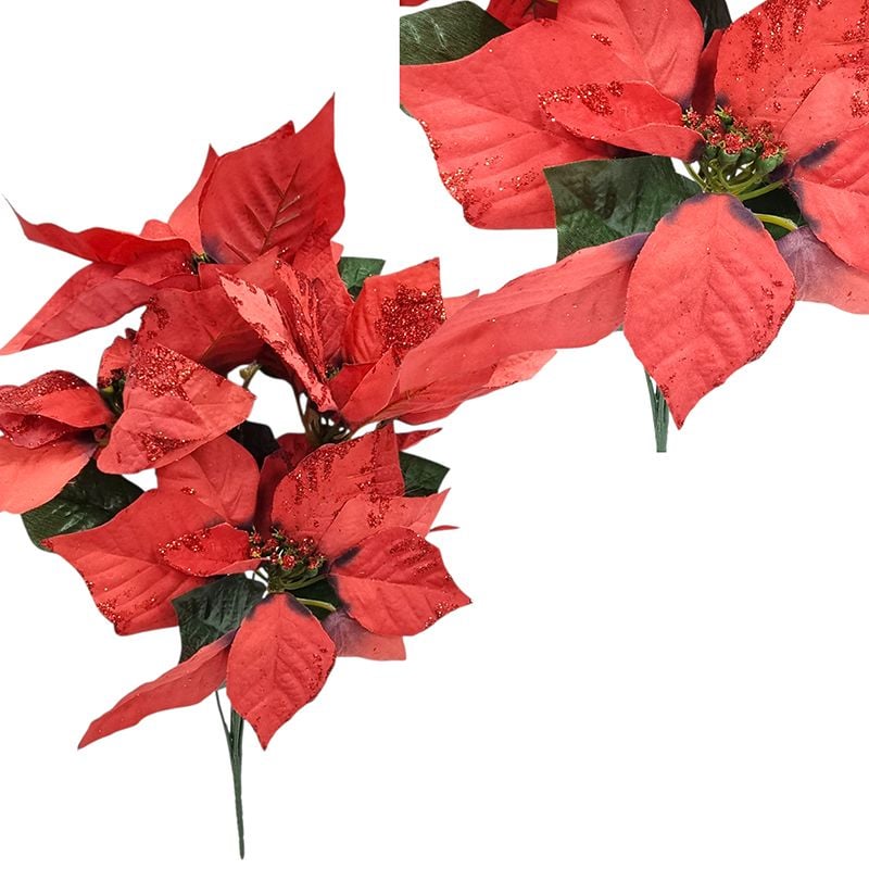 Buchet Craciunita cu sclipici, engros 5 capete, 45 cm inaltime