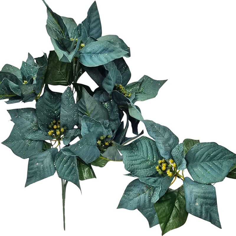 Buchet Craciunita cu sclipici, engros 5 capete, 45 cm inaltime