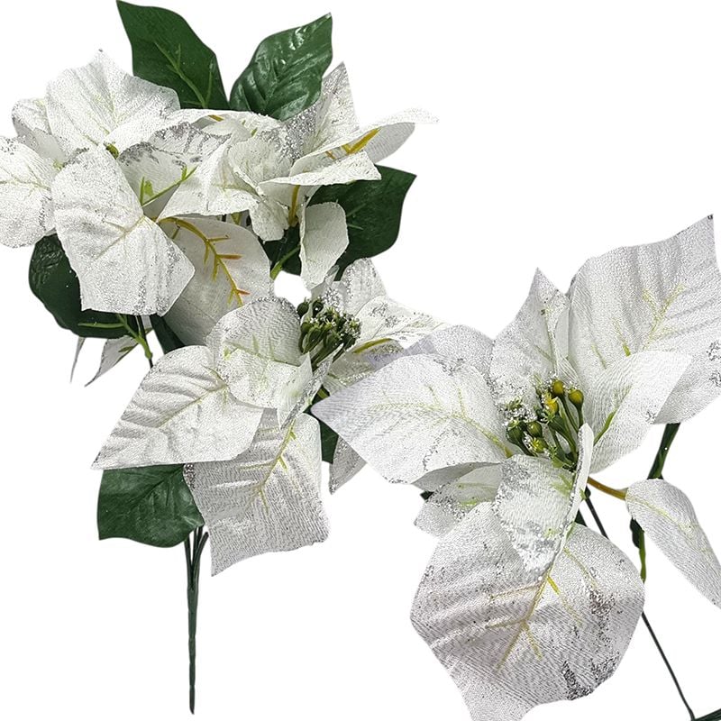 Buchet Craciunita cu sclipici, engros 5 capete, 45 cm inaltime