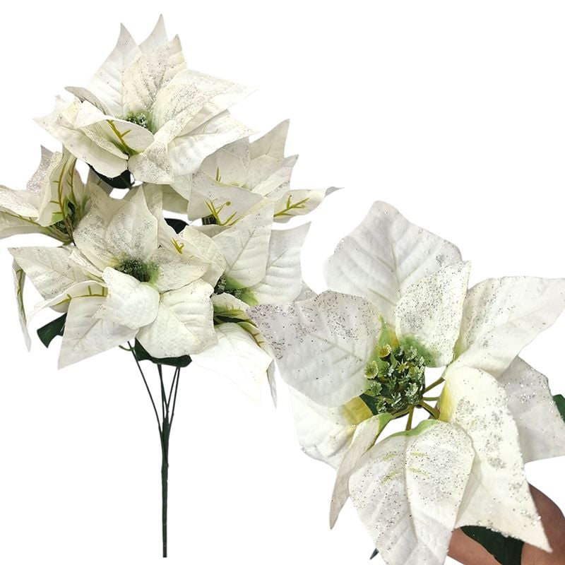 Buchet Craciunita cu sclipici, engros 5 capete, 45 cm inaltime
