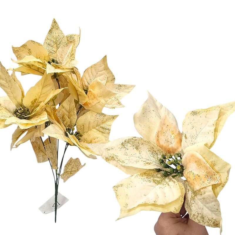 Buchet Craciunita cu sclipici, engros 5 capete, 45 cm inaltime