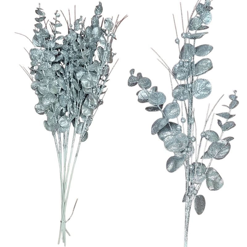 Creanga decorativa eucalipt cu gliter, engros 70 cm lungime