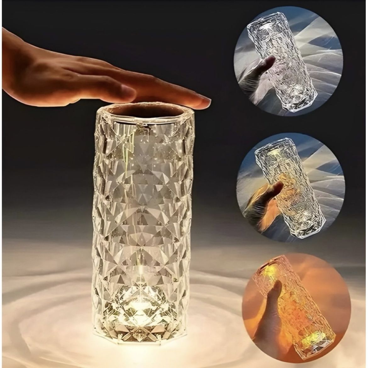 Lampa de masa Rose Crystal Diamond cu telecomanda, Generic, 21 cm, Transparent 8 culori RGB-Engros