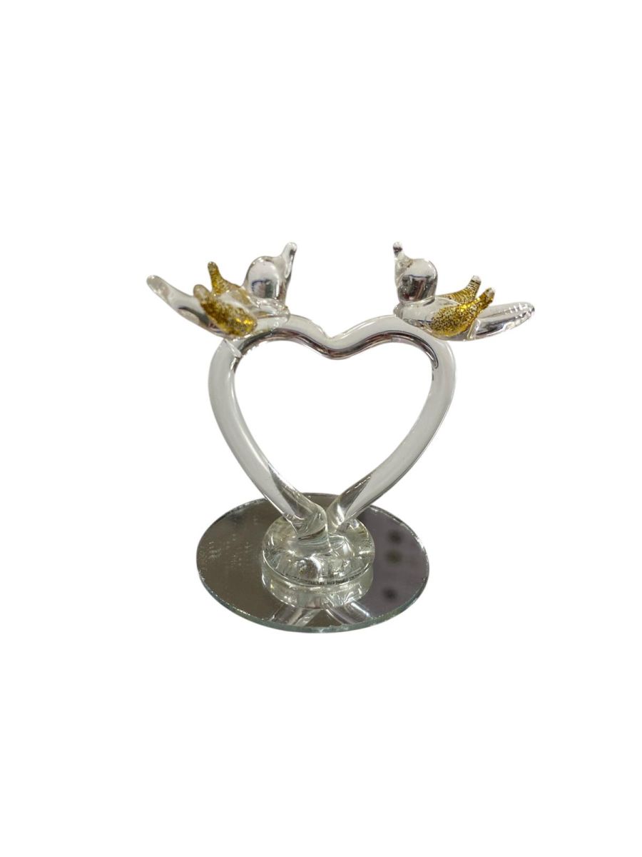 Marturie din sticla inima cu porumbei, 6 x 6 cm
