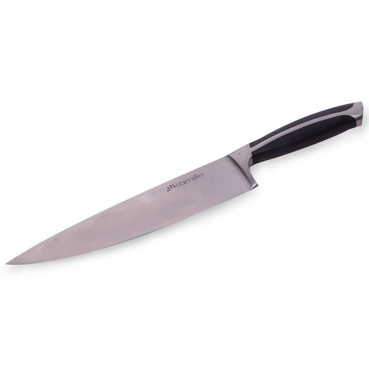 Cutit Engros de bucatarie, Kamille, din Inox, cu Maner antiderapant, Lama 20 cm, Argintiu/Negru