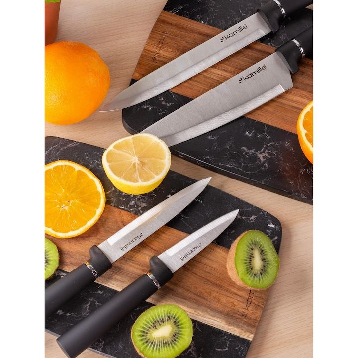 Set Engros modern de 5 cutite de bucatarie Kamille cu suport soft-touch – din otel inoxidabil, ergonomie premium