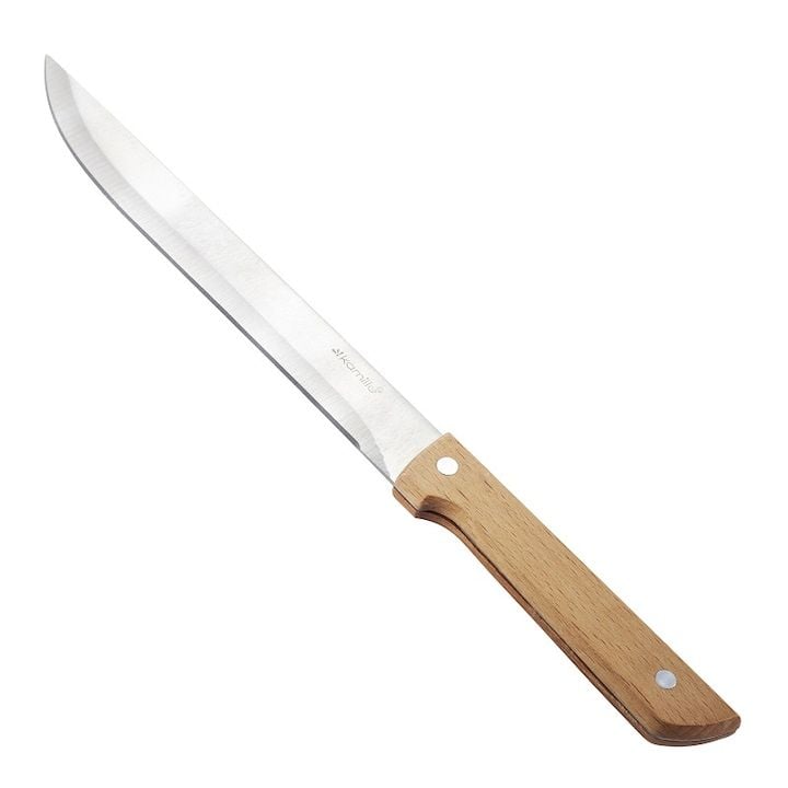 Cutit Engros de bucatarie pentru carne, Kamille, din inox, cu maner din lemn, 20.5cm, argintiu