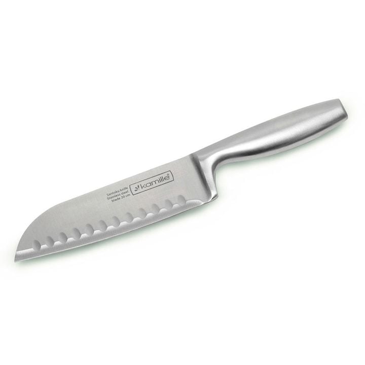 Cutit Engros de bucatarie Santoku Kamille, din inox, 20 cm, cu maner ergonomic, argintiu