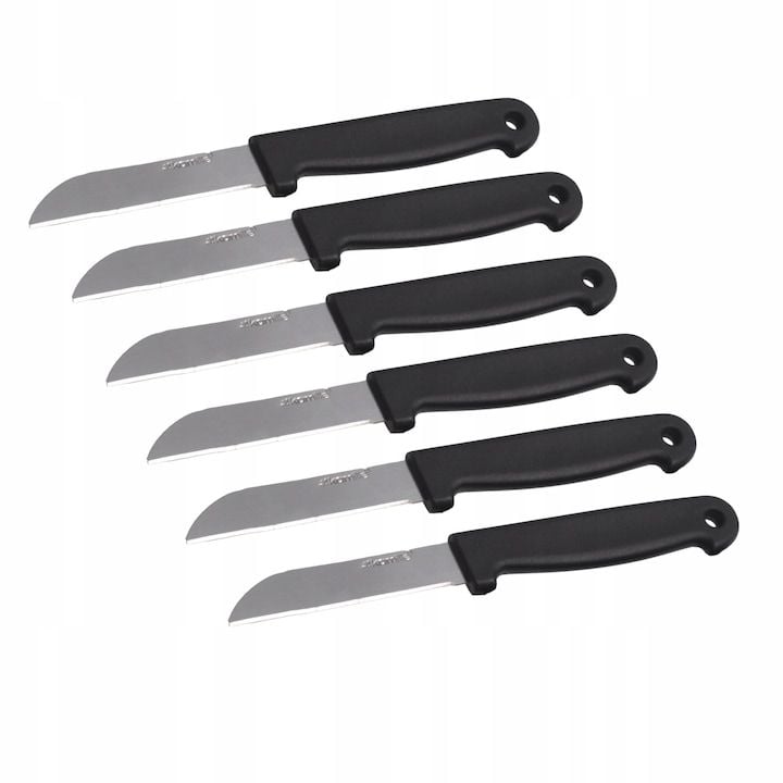 Set Engros de 6 cutite de bucatarie Kamille, din Otel inoxidabil/Plastic, Negru