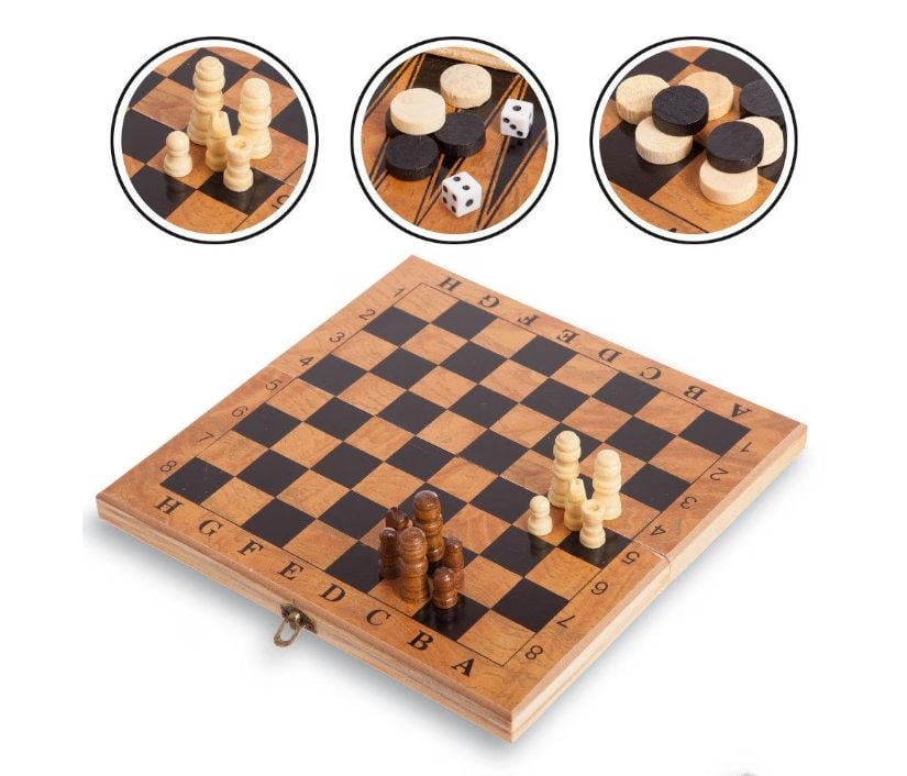 Set Jocuri Clasice 2 în 1 Șah și Table, en-gros, din Lemn Finisat 45 cm