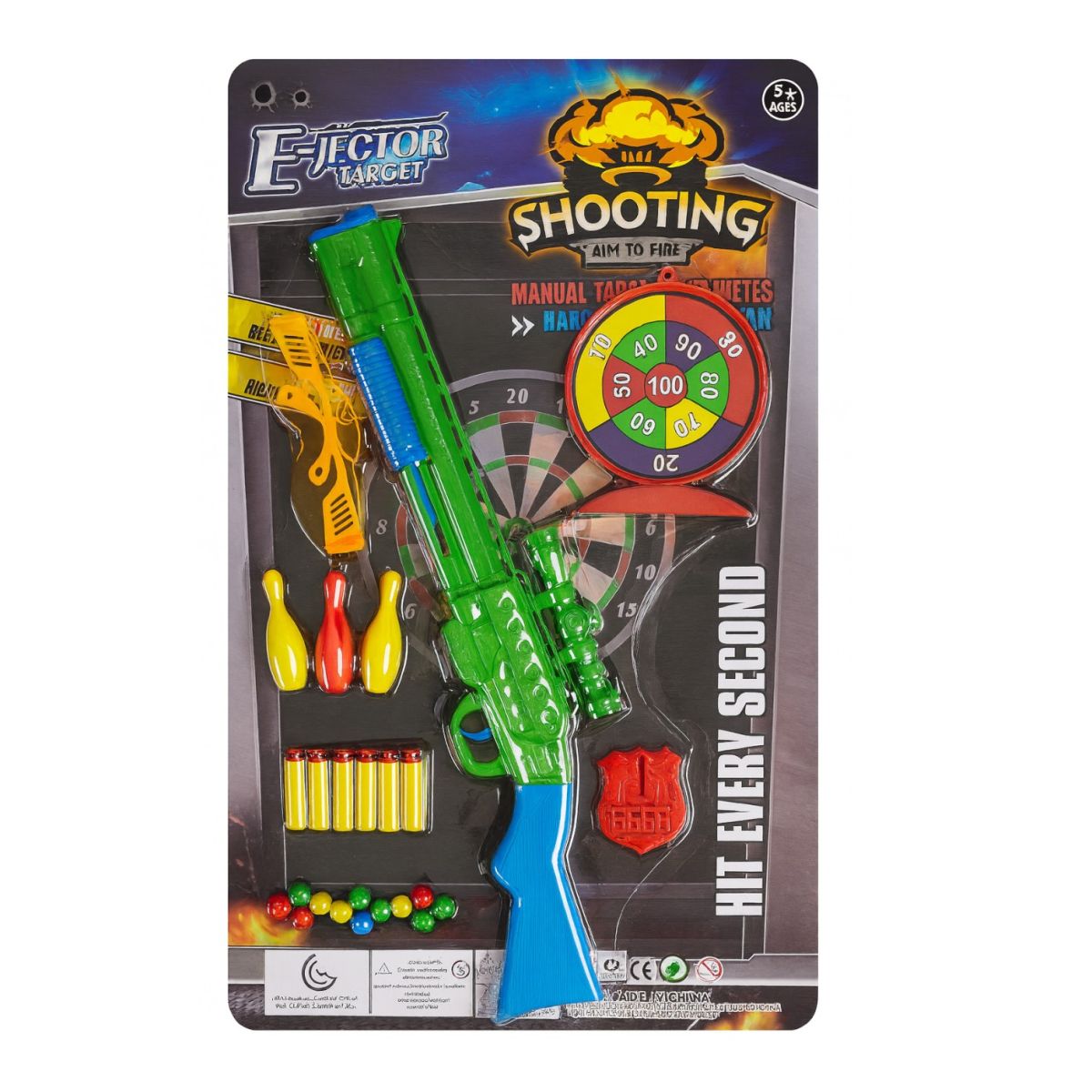 Puşcă de Jucărie 47cm, cu Țintă, Gloanțe și Accesorii, Model E-jector Target, pentru Copii Engros