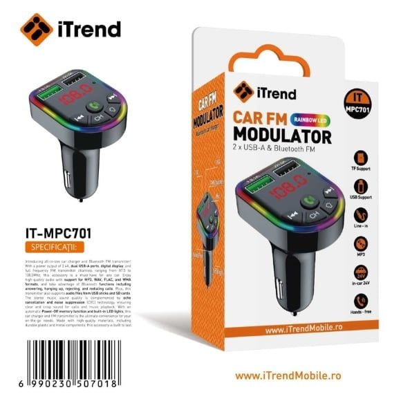 MODULATOR FM ITREND MPC 701 RGB BLUETHOOT 2 X USB MICROSD AUX