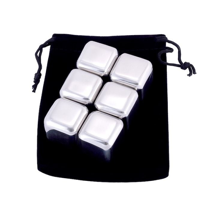 Set Engros cu 6 Cuburi de gheata, Kamille , din Inox, Saculet, 2.5 x 2.5 x 2.5 cm, Argintiu