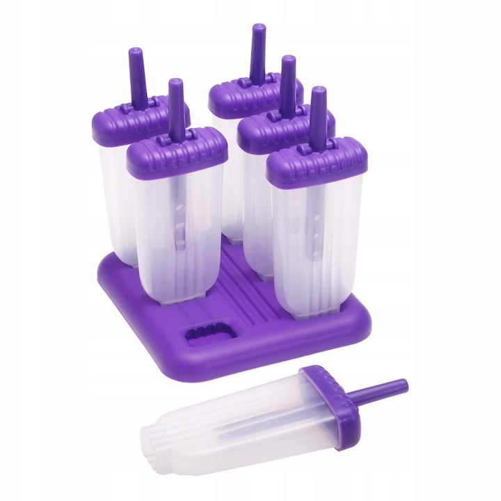 Set Engros de 6 forme pentru inghetata pe bat, Ofenbach, de Plastic, Mov/Transparent