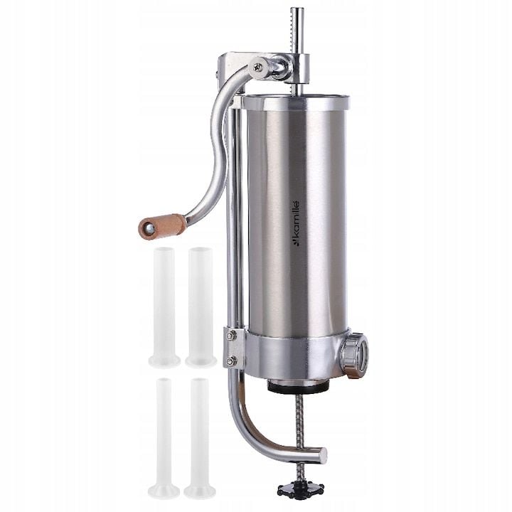 Masina Engros de umplut carnati verticala Kamille, 3kg, din inox, 4 palnii, 28x52cm