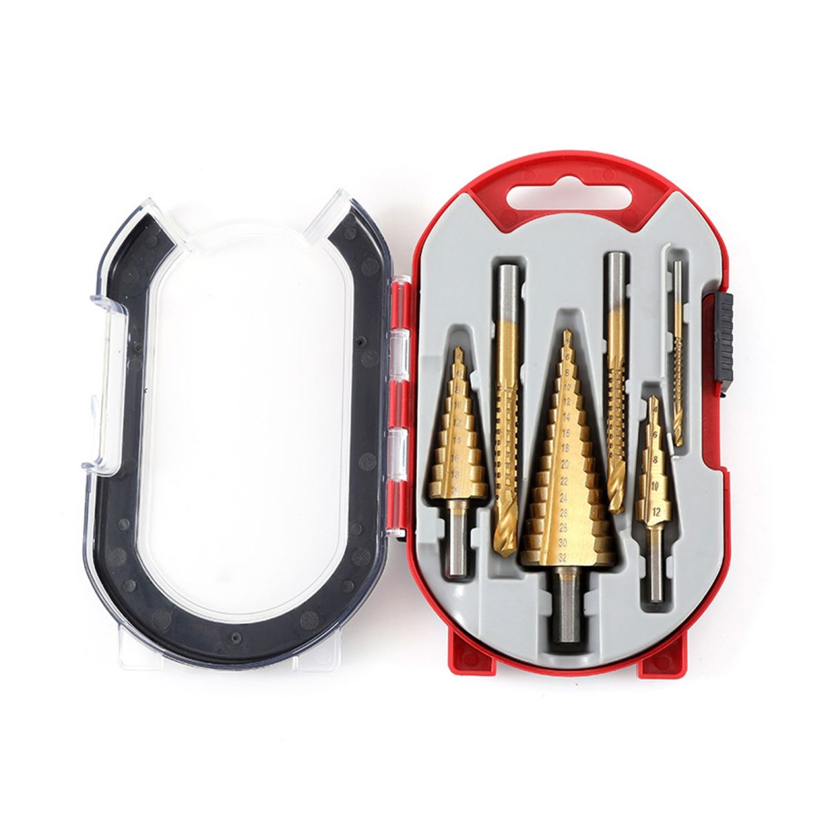 Set 6 de burghie,engross, Cu cutie de depozitare, usor de transportat, 3 marimi de burghie in trepte si 3 marimi de burghie cu rasucire, pentru prelucrarea metalelor, prelucrarea lemnului, gaurirea gaurilor