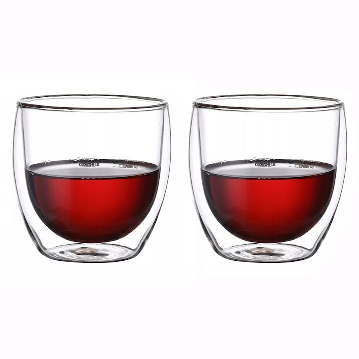 Set Engros de 2 pahare cu pereti dubli, Kamille, Sticla borosilicata, 250ml, Transparent